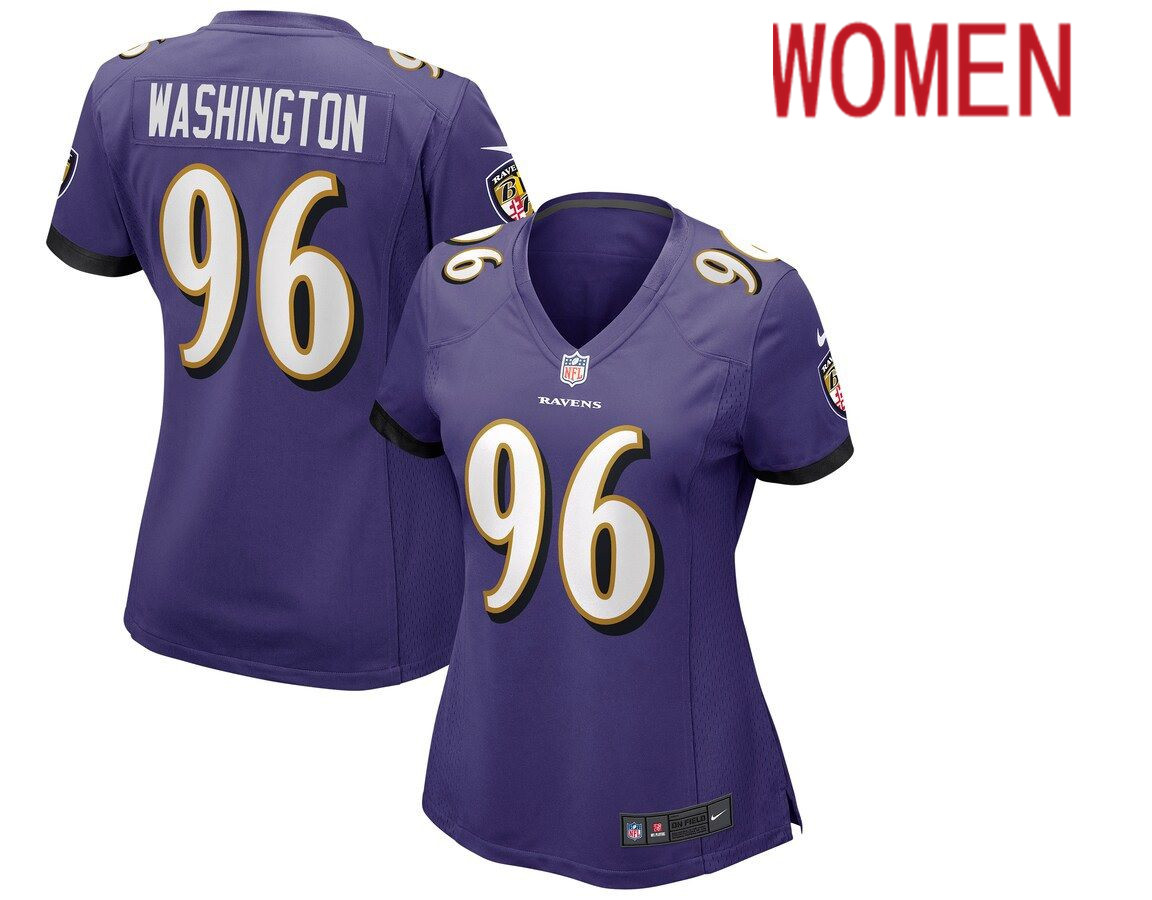 Women Baltimore Ravens #96 Broderick Washington Nike Purple Game NFL Jersey->women nfl jersey->Women Jersey